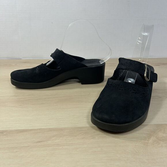 Fly Flot Black Suede Mules Clogs Womens 40 EU 8.5 US Comfort Shoe Made in Italy - Picture 2 of 12